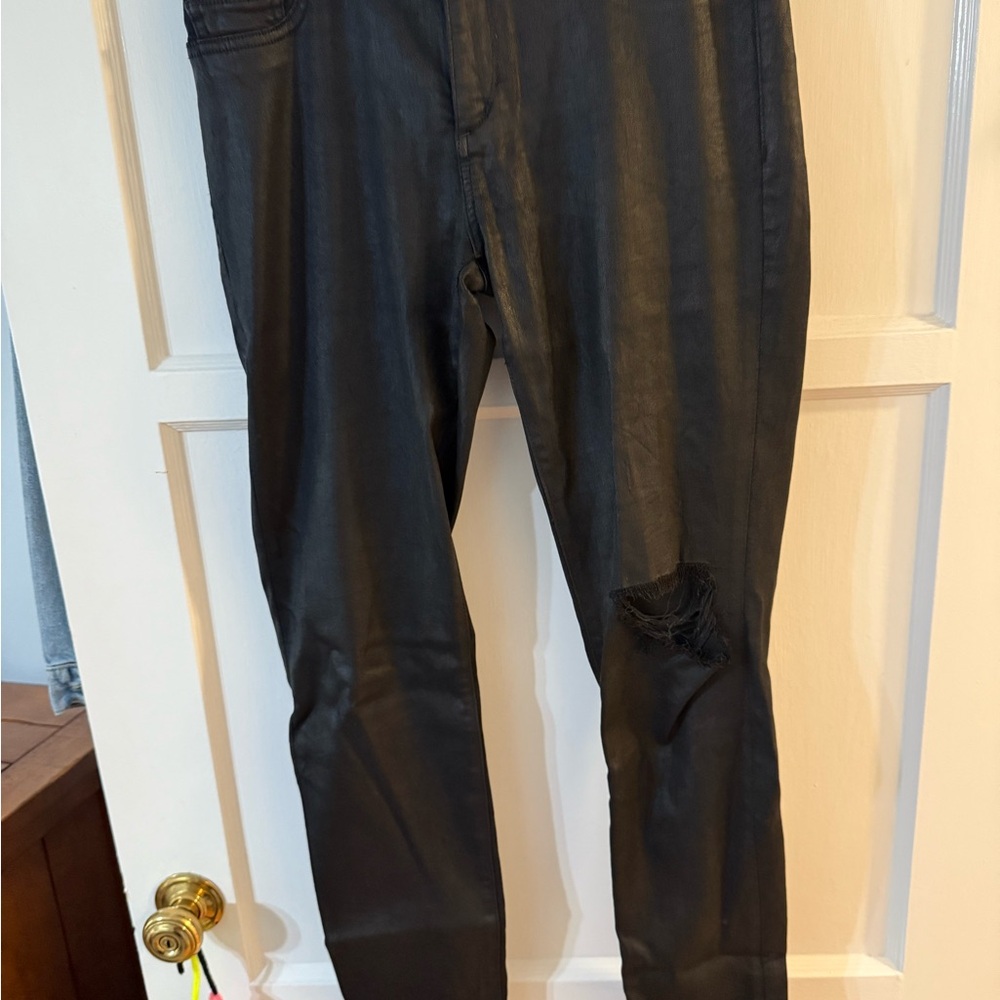 Women’s faux leather  Black Distressed Jeans